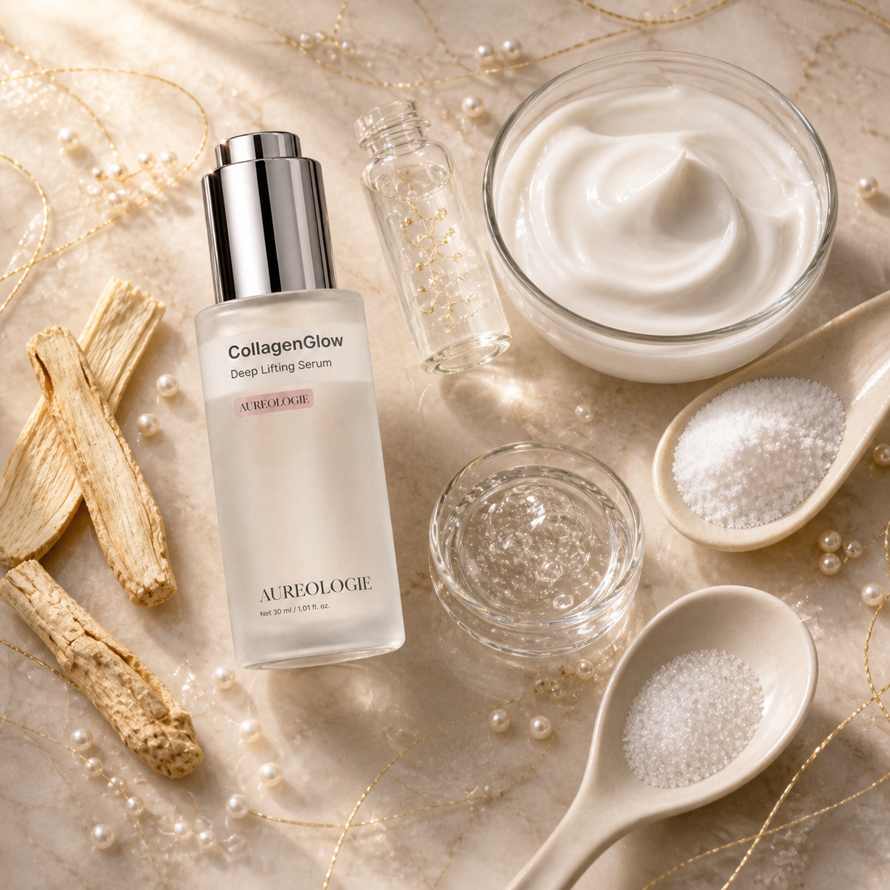 CollagenGlow serum key actives hydrolyzed collagen niacinamide - Aureologie