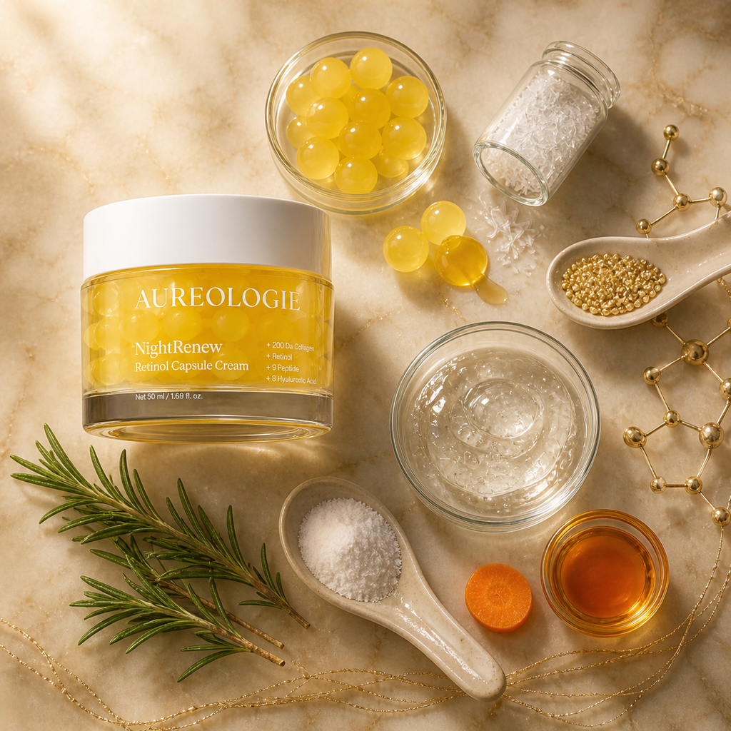 NightRenew cream key actives encapsulated retinol hyaluronic acid - Aureologie