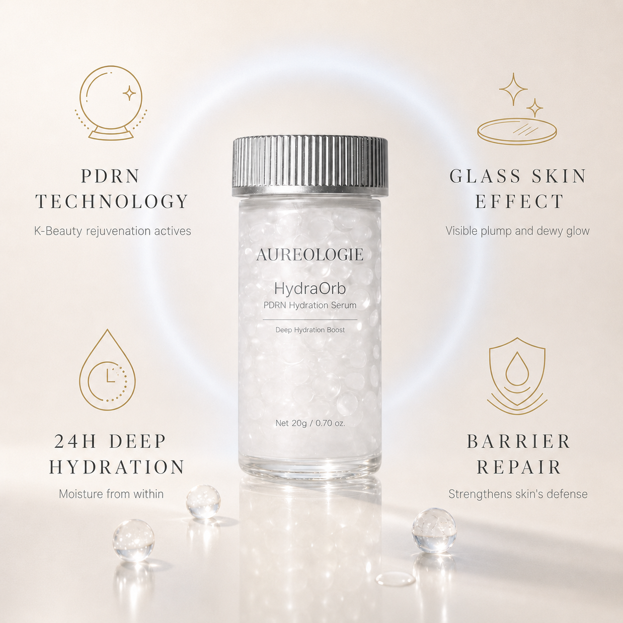 HydraOrb hydration serum application on skin - Aureologie K-Beauty